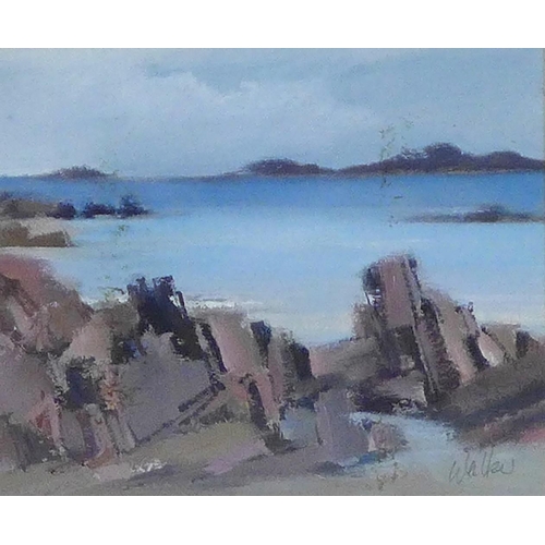 172 - ETHEL WALKER (SCOTTISH b 1941) untitled shore scene, signed  gouache, framed under glass, 9 x 8cm