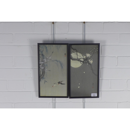 173 - A companion pair of Japanese prints of Blossom, framed under glass, 18 x 34cm (2)