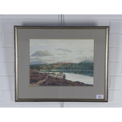 179 - RICHARD ALDRED D.A. (Edin), MORNING LIGHT, LOCH LAGGAN, signed watercolour, framed under glass and l... 