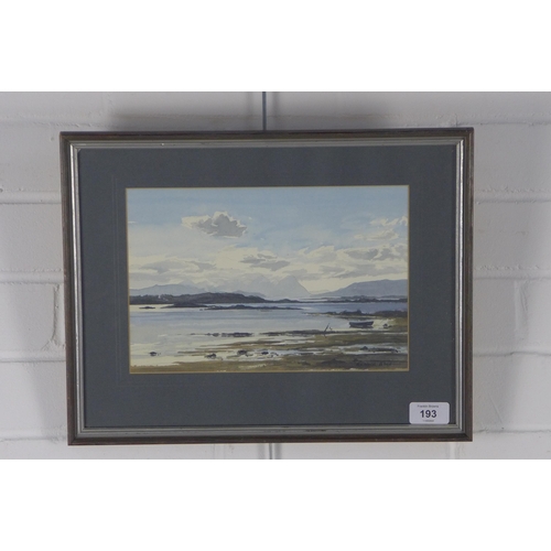 193 - RICHARD ALDRED D.A. (Edin), LOOKING OUT TO SKYE, signed watercolour, framed under glass and labelled... 