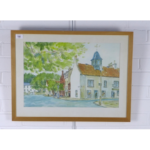 196 - Untitled North Berwick street scene, watercolour and crayon, signed indistinctly and framed under gl... 