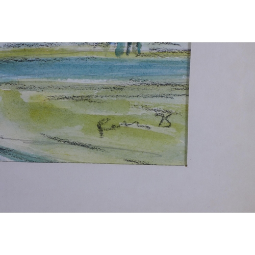 196 - Untitled North Berwick street scene, watercolour and crayon, signed indistinctly and framed under gl... 