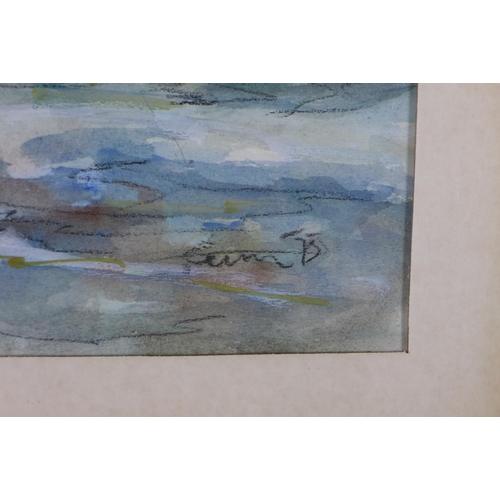 197 - North Berwick harbour scene, watercolour and crayon, signed indistinctly and framed under glass, 50 ... 