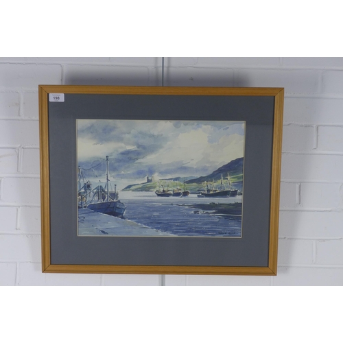 198 - RICHARD ALDRED (D..A Edin) IN THE HARBOUR KYLEAKEN, signed watercolour, framed under glass and  labe... 