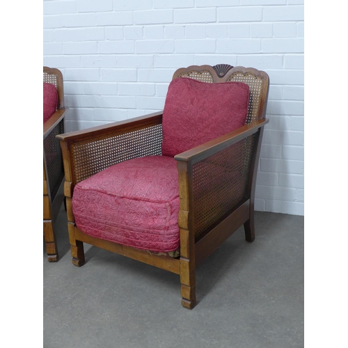 202 - Pair of early 20th century mahogany bergere armchairs, (2)