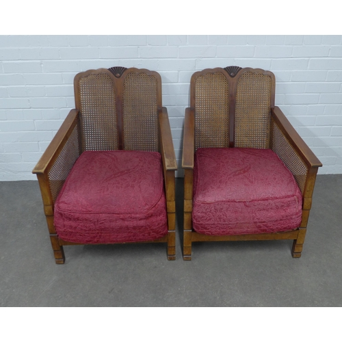 202 - Pair of early 20th century mahogany bergere armchairs, (2)