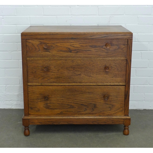 207 - Early 20th century oak chest with three graduating long drawers, 79 x 77 x 48cm.