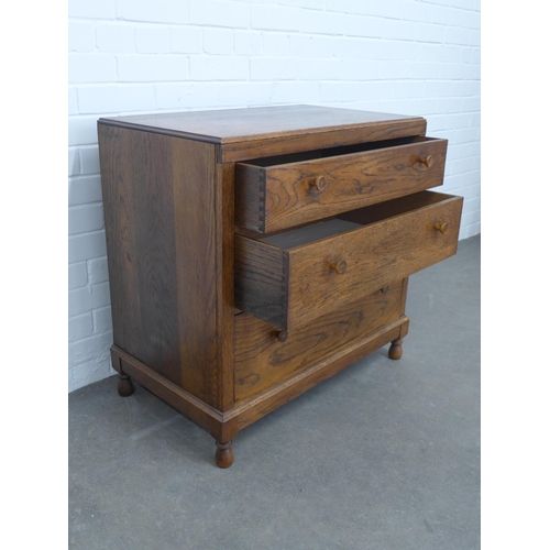 207 - Early 20th century oak chest with three graduating long drawers, 79 x 77 x 48cm.