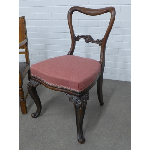 225 - Mahogany side chair together with an oak and leather open armchair, 52 x 84 x 44cm. (2)