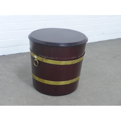 237 - Reproduction mahogany and brass mounted peat bucket, with metal liner 39 x 37cm.