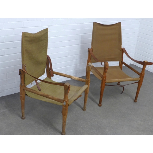 238 - Pair of Vintage Safari chairs with canvas and leather, (A/F) 56 x 91 x 53cm. (2)