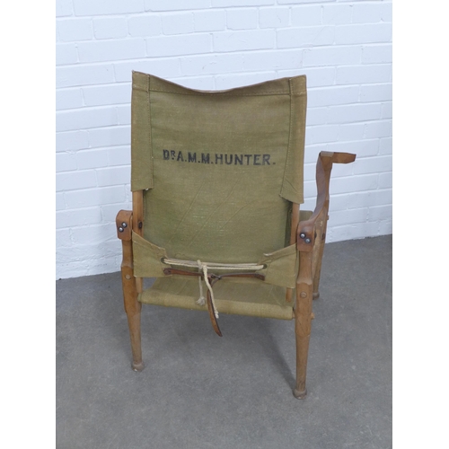 238 - Pair of Vintage Safari chairs with canvas and leather, (A/F) 56 x 91 x 53cm. (2)