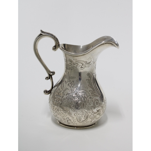 24 - Victorian silver jug, John Tapley, London 1843,  foliate engraved pattern and a vacant cartouche, 13... 