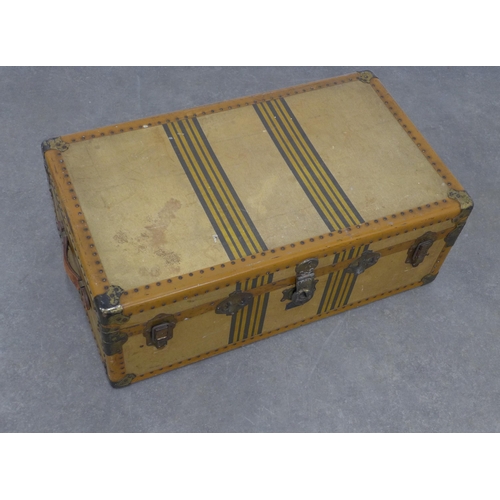 260 - Early 20th century  travel trunk, metal banded with leather handles and a worn Waterloo label,  93 x... 