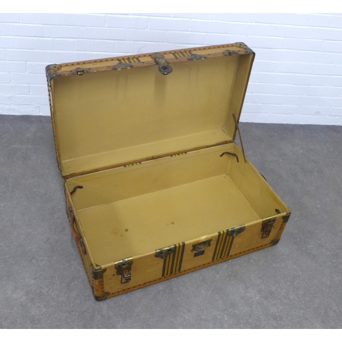 260 - Early 20th century  travel trunk, metal banded with leather handles and a worn Waterloo label,  93 x... 