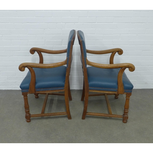 263 - Pair of early 20th century oak open arm chairs, 61 x 99 x 50cm. (2)