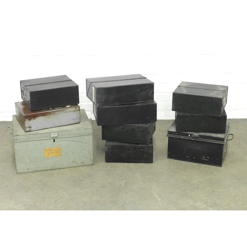 273 - Nine various vintage metal deed boxes. (9)