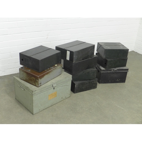 273 - Nine various vintage metal deed boxes. (9)