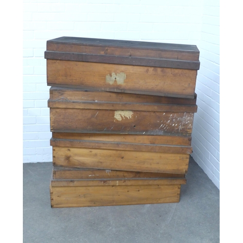 275 - Set of four late 19th / early 20th century pine storage crates, with iron handles,  98 x 29 x 28cm. ... 