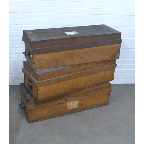 276 - Set of three late 19th / early 20th century pine storage crates, with iron handles,  98 x 29 x 28cm.... 