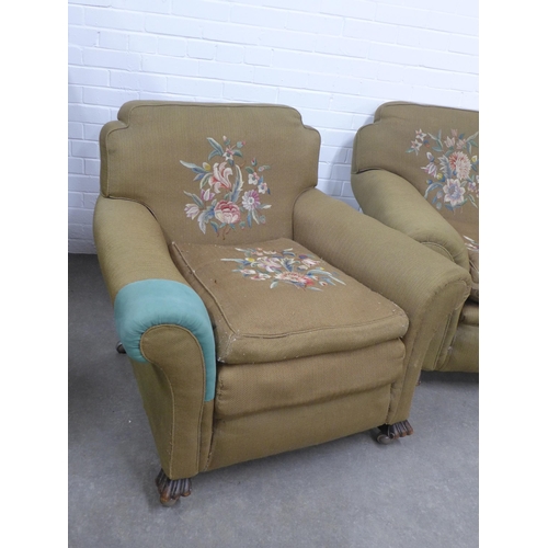 280 - Early 20th century Country House lounge suite with a three seater sofa and two armchairs, in beige h... 