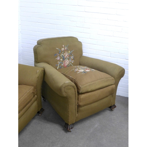 280 - Early 20th century Country House lounge suite with a three seater sofa and two armchairs, in beige h... 