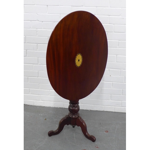 287 - Mahogany pedestal tilt top table with inlaid paterae, 74 x 72 x 51cm.