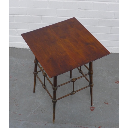 292 - Manner of E. W. Godwin (British, 1833-1886) mahogany side table, square top standing on turned spind... 