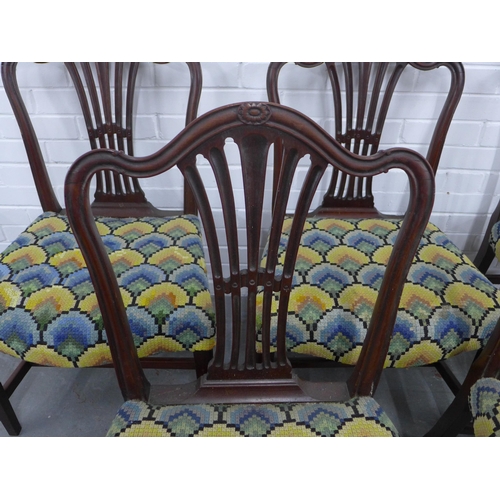 293 - Set of five plus one Georgian mahogany chairs with bargello upholstered seats , 59 x 92 x 52cm.