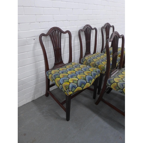 293 - Set of five plus one Georgian mahogany chairs with bargello upholstered seats , 59 x 92 x 52cm.