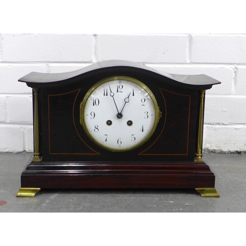 297 - Mahogany and brass mounted mantle clock, 38 x 25 x 17cm.