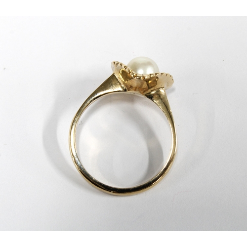 3 - 9ct gold pearl dress ring, London 1981, size N1/2