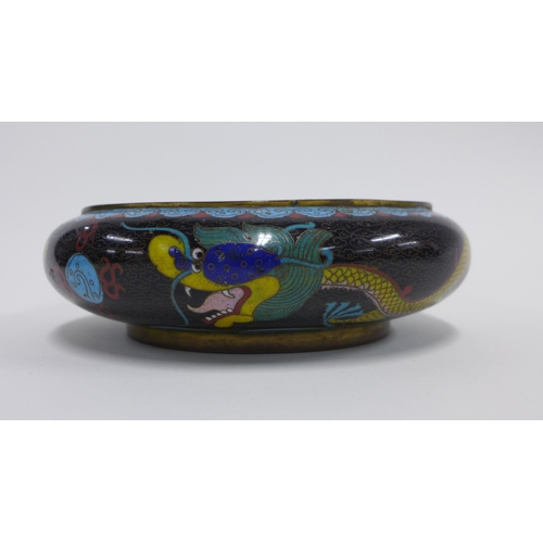 318 - Chinese cloisonné brush washer with dragon pattern and four character marks to the base, 21cm.