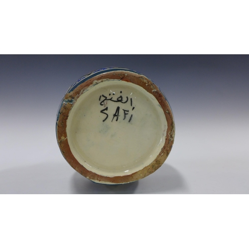 319 - Moroccan safi pottery vase with stylised pattern, signed to the base, 18 x 28cm.