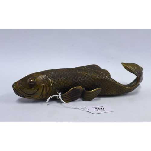 350 - Bronze carp, with textured decoration, (hollow) 30cm long