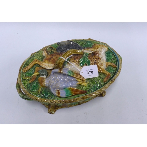 370 - Minton majolica game pie dish (restored) 32cm long