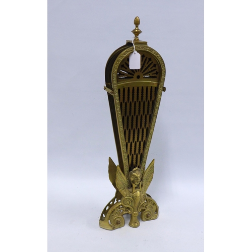 371 - Vintage brass fan shaped spark guard63cm high