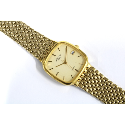 4 - ROTARY, a gold plated wrist watch,  signed champagne dial with hour baton markers and a date apertur... 