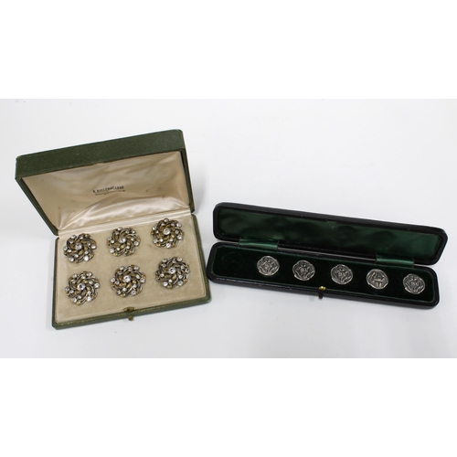 61 - A. RISLER & CARRE PARIS, a set of six French paste buttons, together with a set of five silver Art N... 