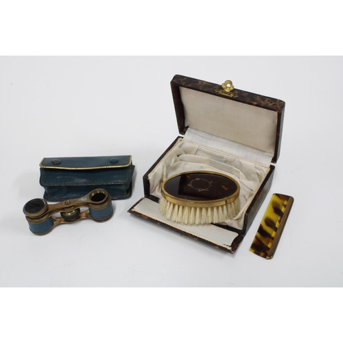 63 - Child's tortoiseshell brush and comb set together with brass opera glasses (2)