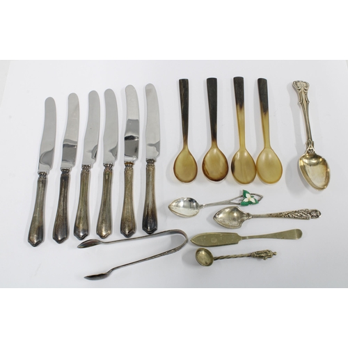 71 - Mixed lot to include silver handled butter knives, silver & Epns  teaspoons, horn spoons, Epns sugar... 