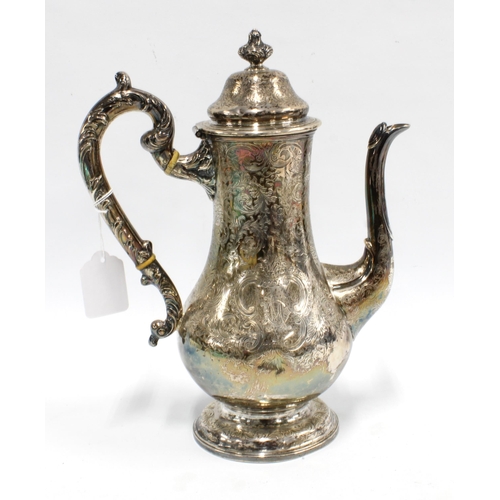 75 - Victorian silver coffee pot, Edinburgh 1855, with allover bright cut decoration, 29cm high (Please n... 