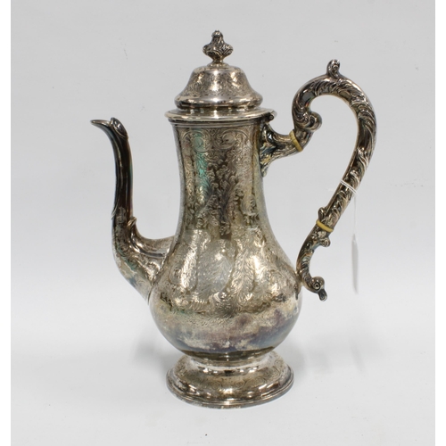 75 - Victorian silver coffee pot, Edinburgh 1855, with allover bright cut decoration, 29cm high (Please n... 