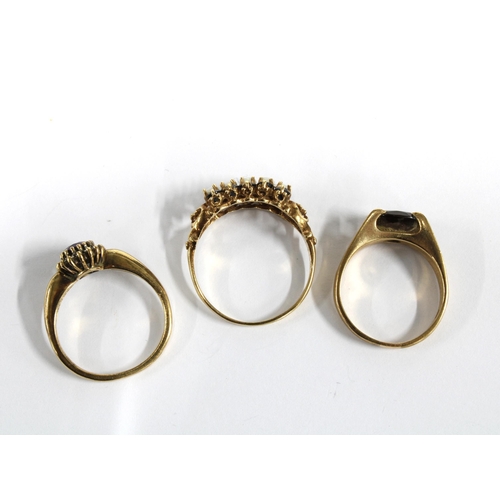 8 - Three 9ct gold gemset dress rings (3)