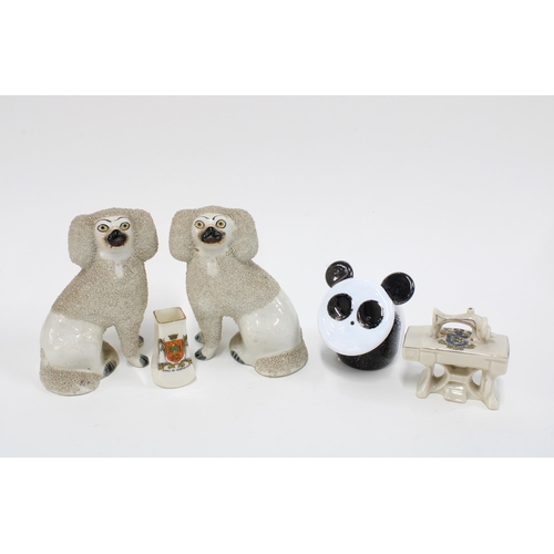 85 - A pair of Staffordshire poodles, novelty glass panda and two crested ware porcelain miniatures (5) 1... 