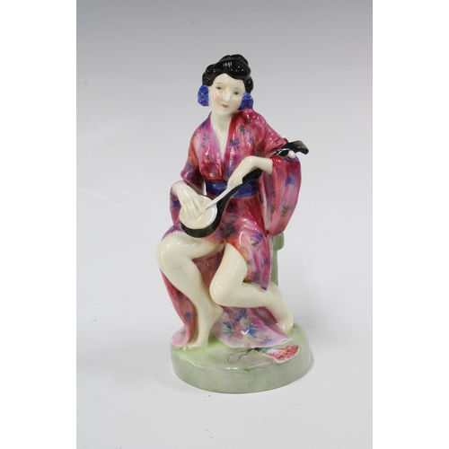 90 - An early Royal Doulton figure of a Geisha girl with banjo, printed backstamp and impressed marks, (s... 