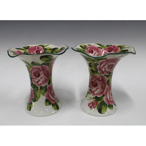 107 - Wemyss Ware, a pair of Lady Eva cabbage rose patterned vases, impressed and printed marks, (2) 19 x ... 