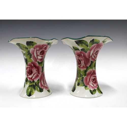 107 - Wemyss Ware, a pair of Lady Eva cabbage rose patterned vases, impressed and printed marks, (2) 19 x ... 