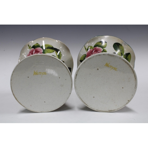 107 - Wemyss Ware, a pair of Lady Eva cabbage rose patterned vases, impressed and printed marks, (2) 19 x ... 