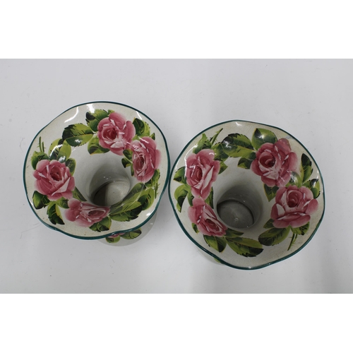 107 - Wemyss Ware, a pair of Lady Eva cabbage rose patterned vases, impressed and printed marks, (2) 19 x ... 